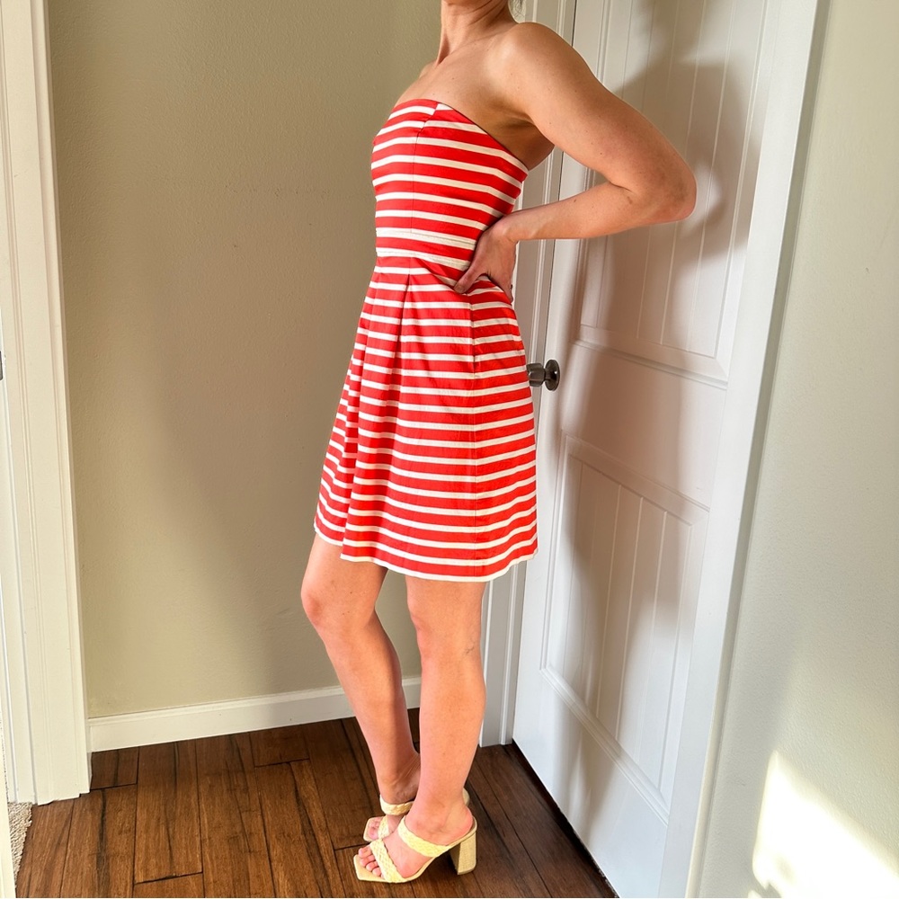 GAP strapless, coral striped dress